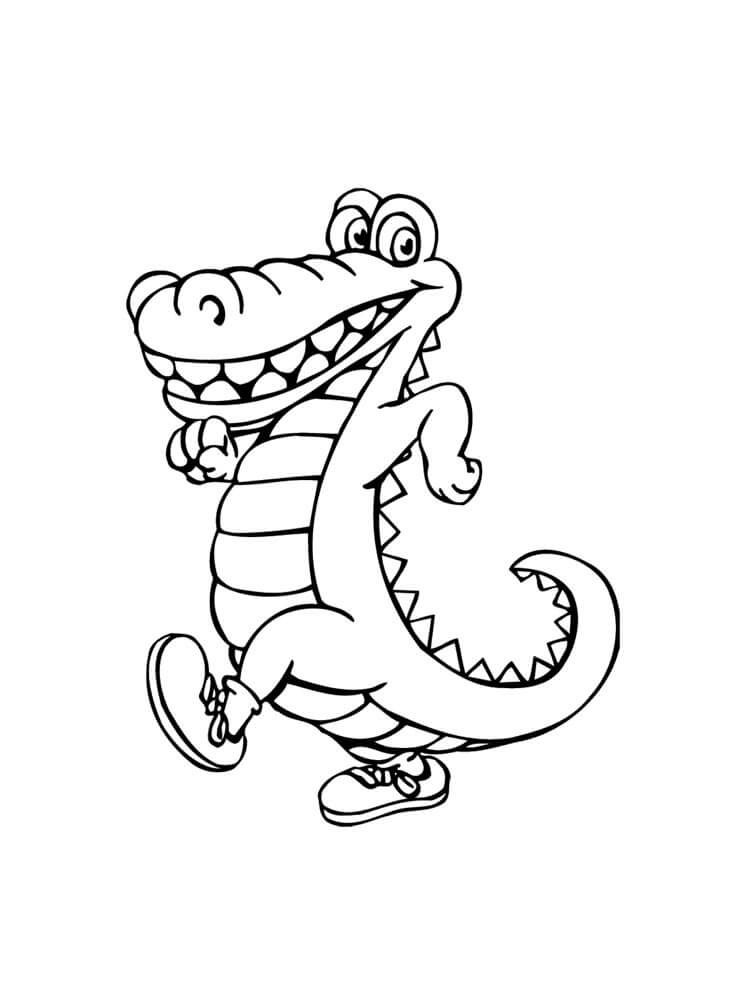 dibujo cocodrilo divertido caminando para imprimir y colorear