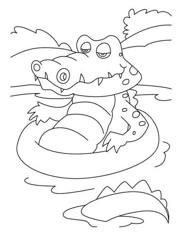 dibujo cocodrilo divertido nadando para imprimir y colorear