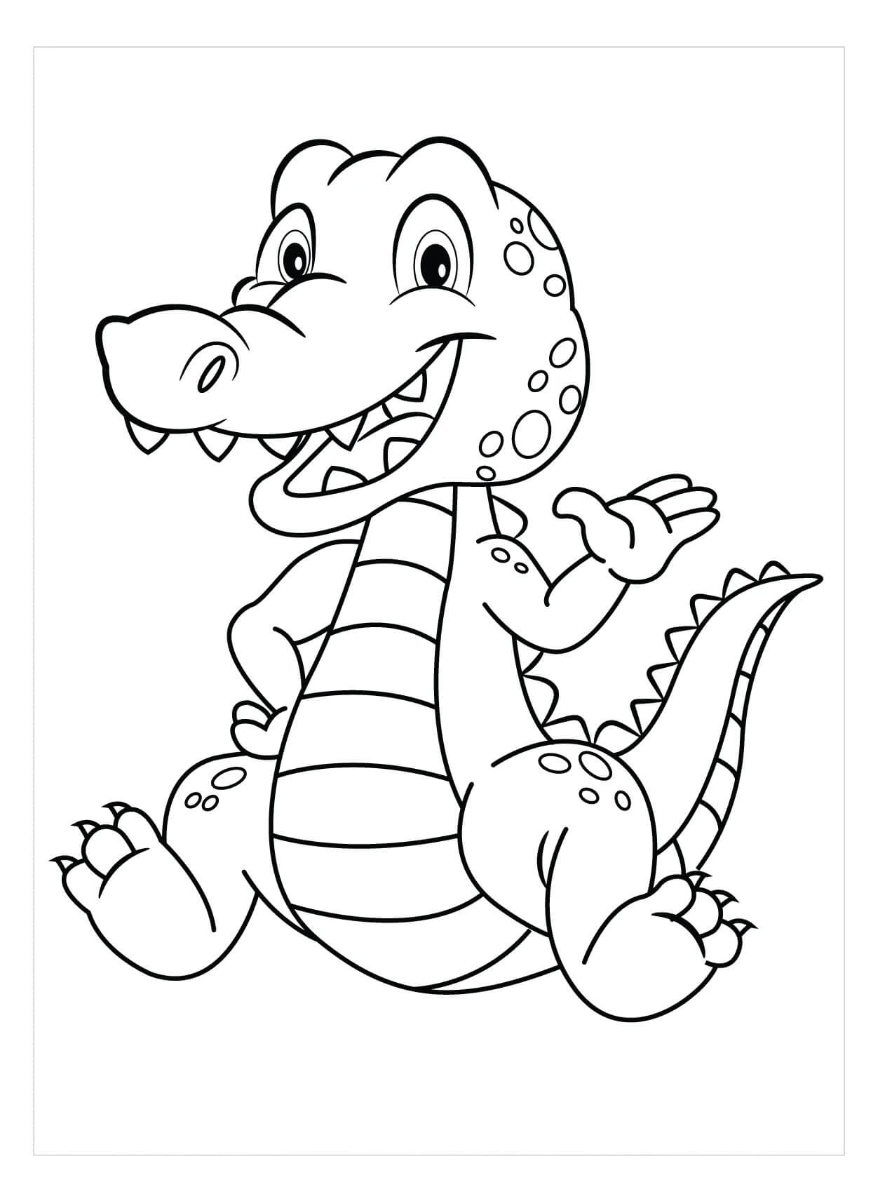 dibujo cocodrilo divertido sentado para imprimir y colorear