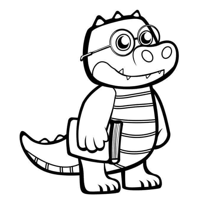 dibujo cocodrilo en el bosque para imprimir y colorear
