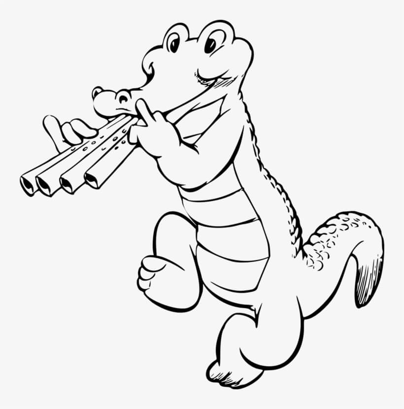 Dibujo de Cocodrilo Toca La Flauta para Colorear y Imprimir
