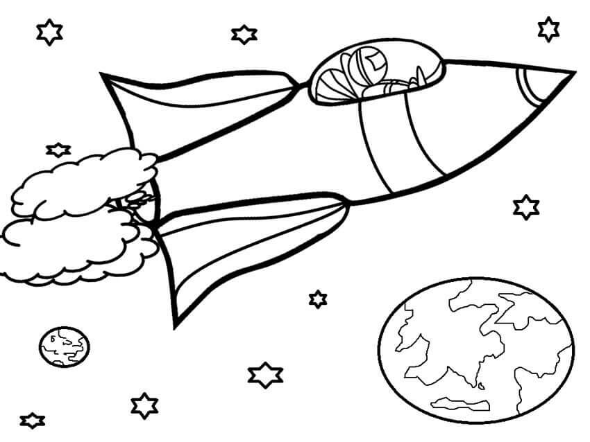 Dibujo de Cohete En Un Espacio para Colorear y Imprimir