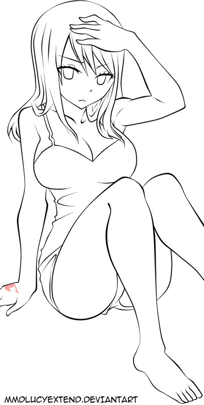 Dibujo de Lucy Arte Lineal de Anime para Colorear y Imprimir