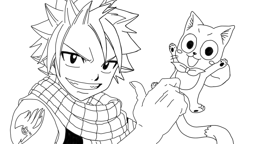 Dibujo de Natsu y ¡Feliz para Colorear y Imprimir