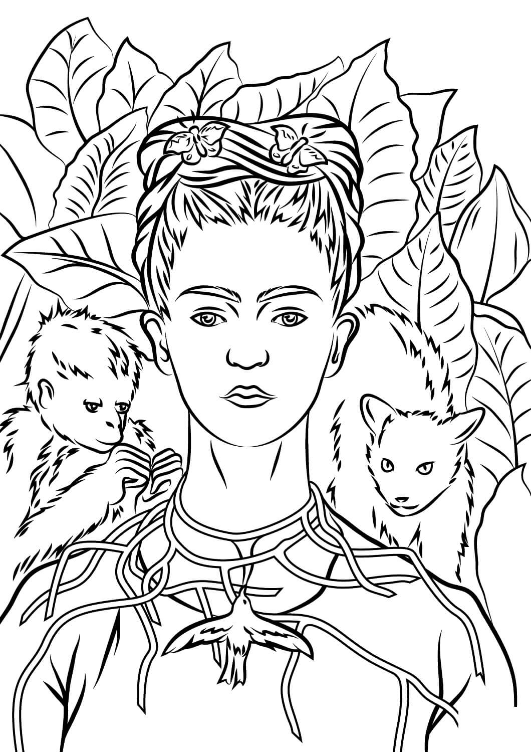 Dibujo de Autorretrato Con Collar para Colorear y Imprimir