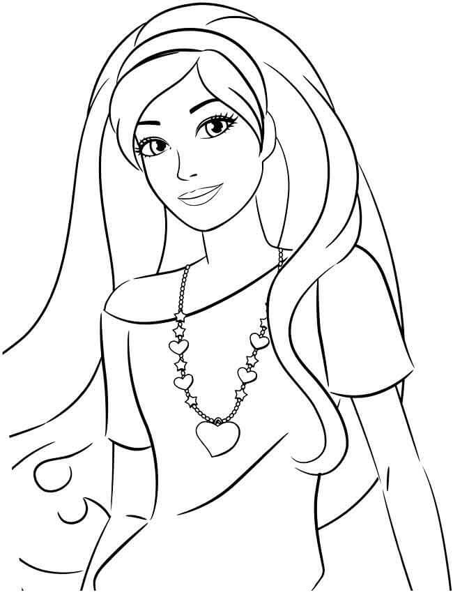 Dibujo de Barbie Usando Collar para Colorear y Imprimir