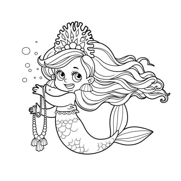 Dibujo de Collar de Tenencia de Sirena para Colorear y Imprimir