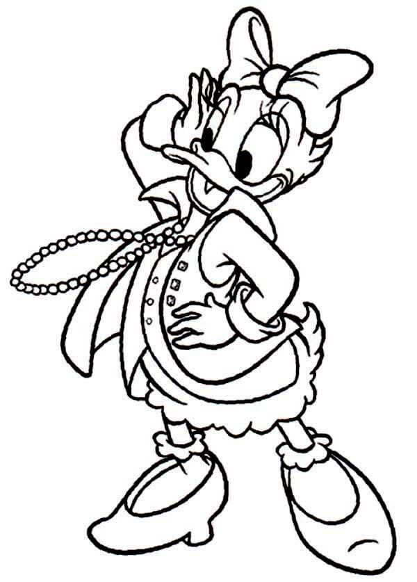 Dibujo de Daisy Duck Con Collar de Perlas para Colorear y Imprimir