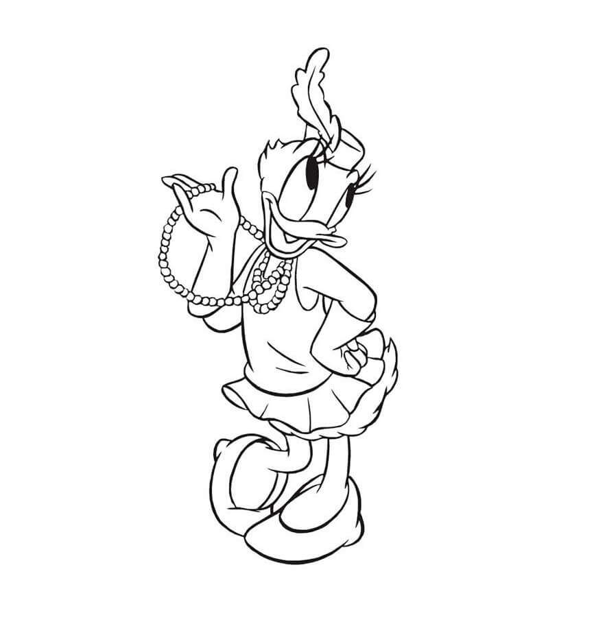 Dibujo de Daisy Duck Sosteniendo Un Collar de Perlas para Colorear y Imprimir