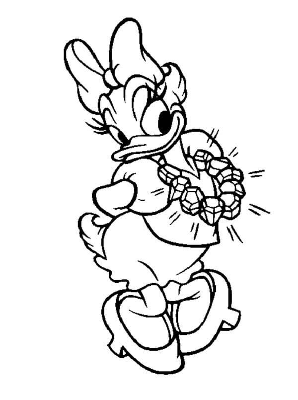 Dibujo de Daisy Duck y Su Brillante Collar de Diamantes para Colorear y Imprimir