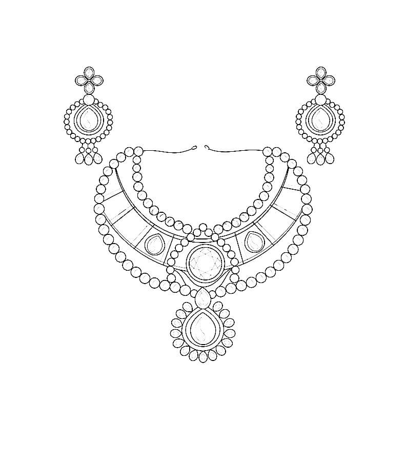 Dibujo de Joyas y Aretes de Cuello de Cristales para Colorear y Imprimir