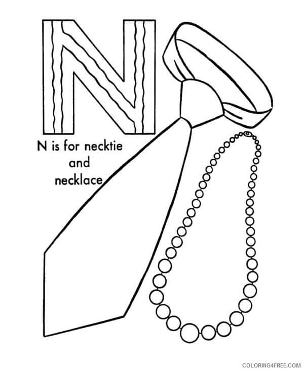 Dibujo de La Letra N Es para Corbata y Collar para Colorear y Imprimir