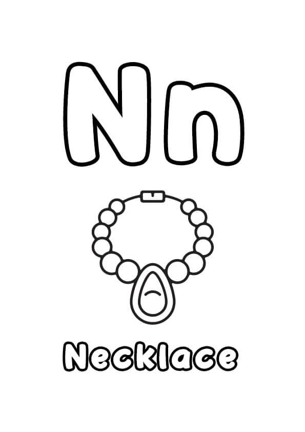 Dibujo de Letra N y Collar para Colorear y Imprimir