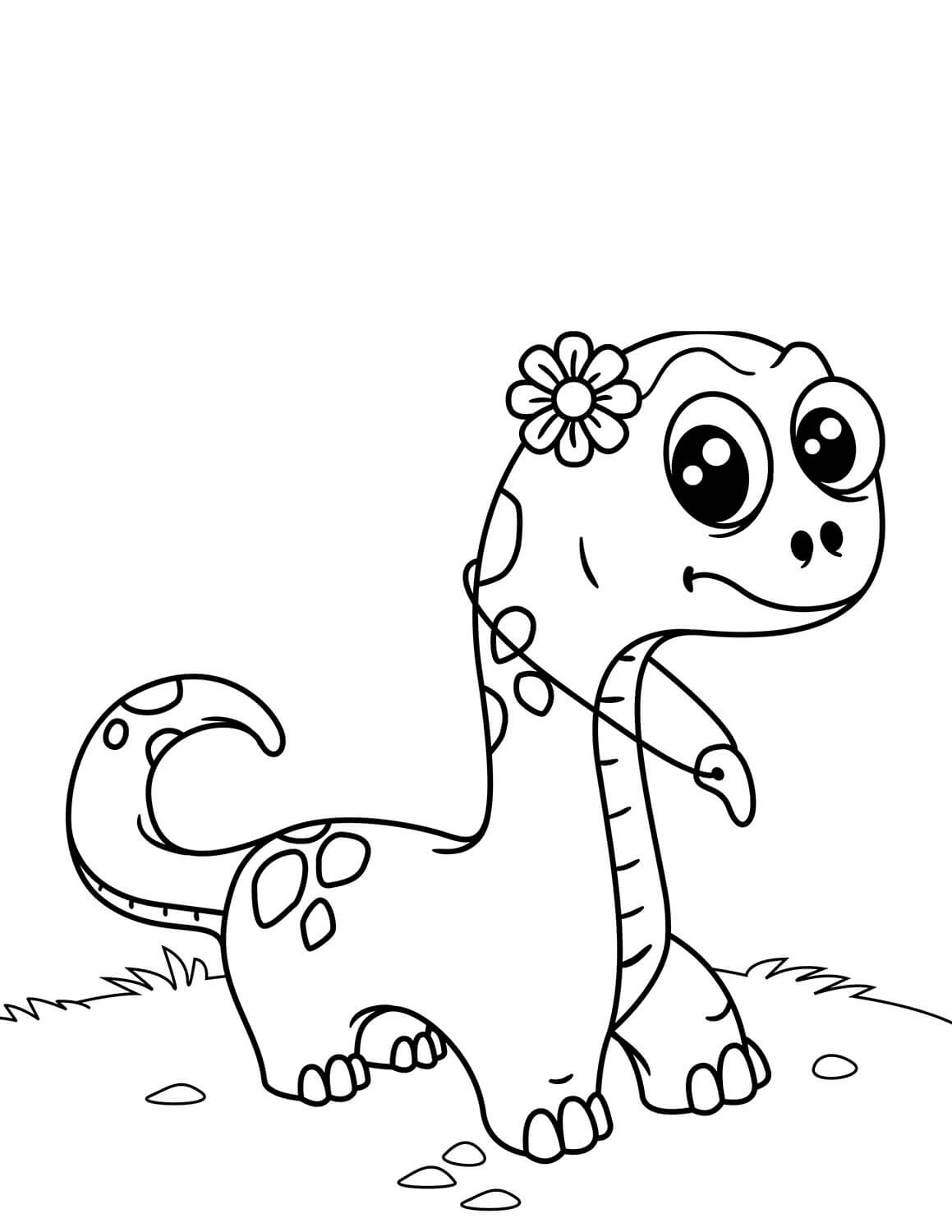 Dibujo de Lindo Dinosaurio Con Collar de Dientes para Colorear y Imprimir