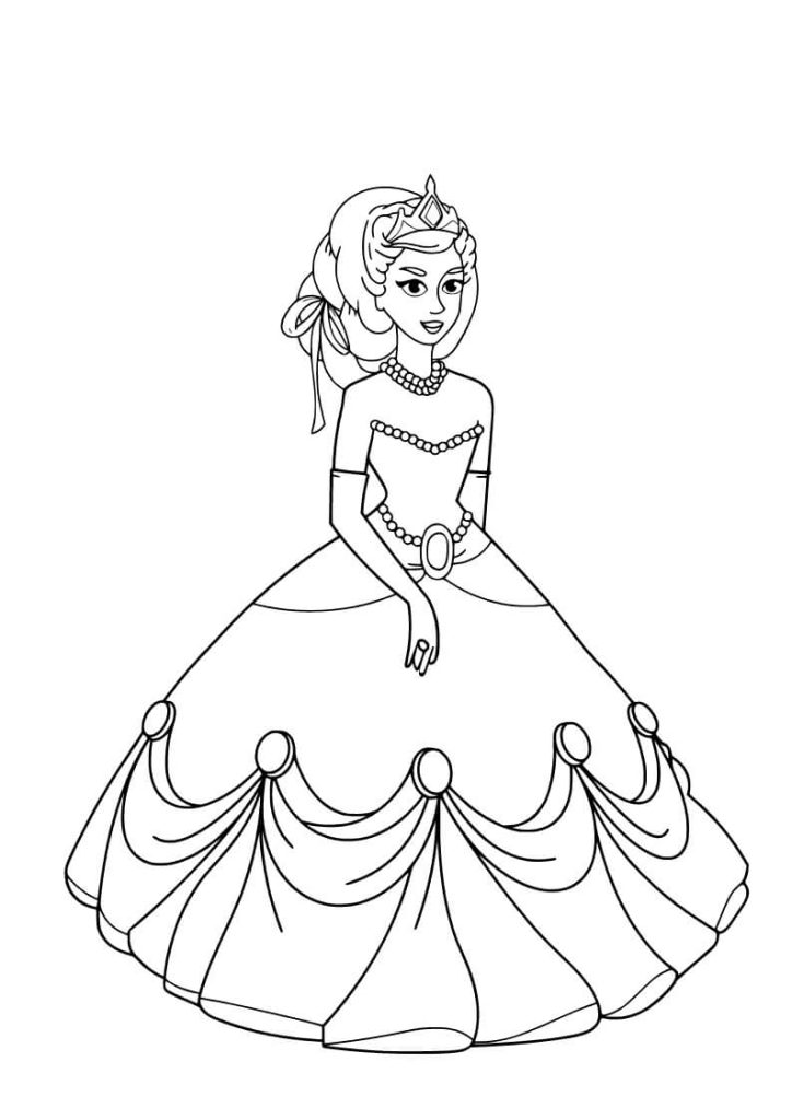Dibujo de Princesa Vistiendo Con Collar para Colorear y Imprimir
