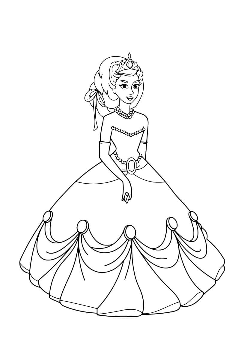 Dibujo de Princesa Vistiendo Con Collar para Colorear y Imprimir