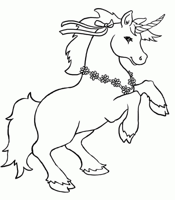 Dibujo de Unicornio Con Collar para Colorear y Imprimir
