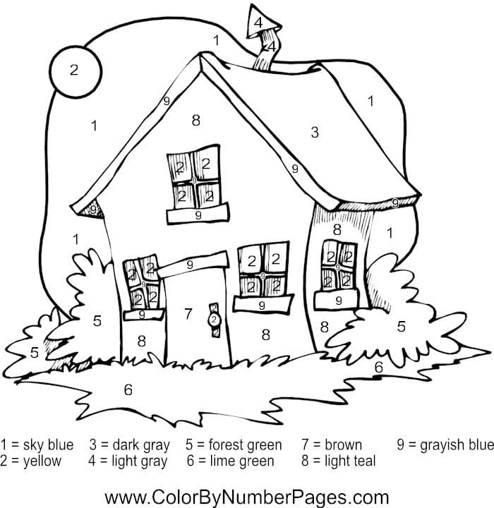 Dibujo de Casa Fea Colorear por Número para Colorear y Imprimir
