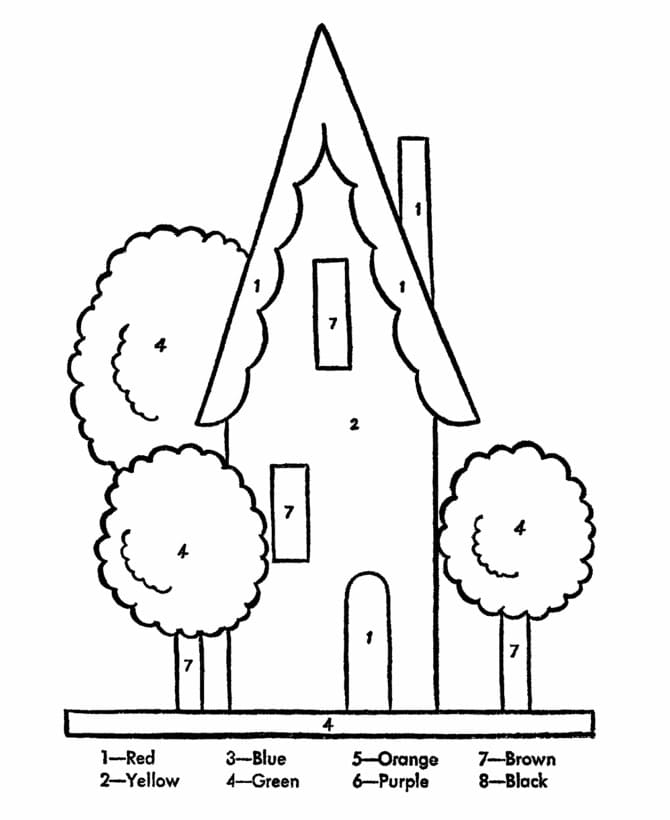 Dibujo de Casa para Jardín de Infantes Colorear por Número para Colorear y Imprimir