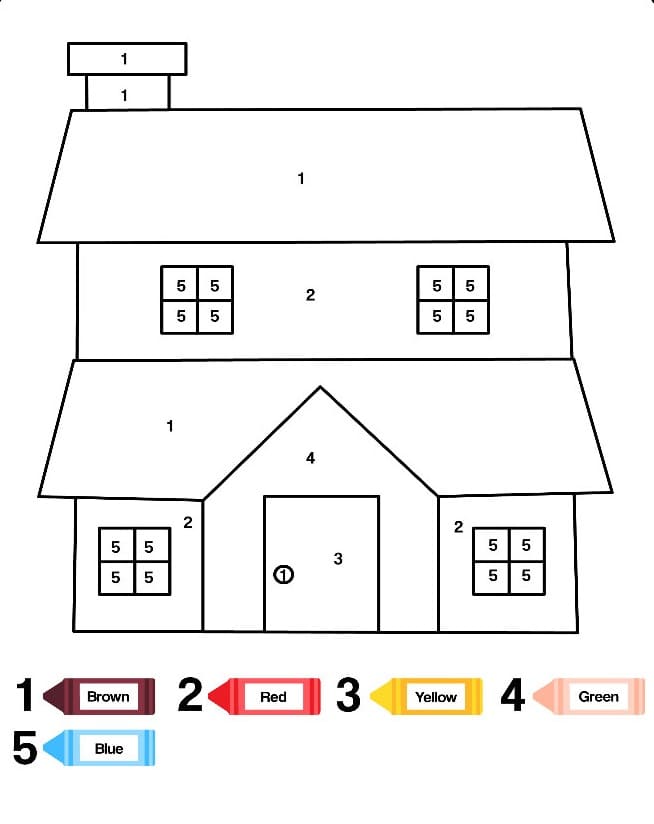 Dibujo de Colorear por Número de Casa Grande para Colorear y Imprimir
