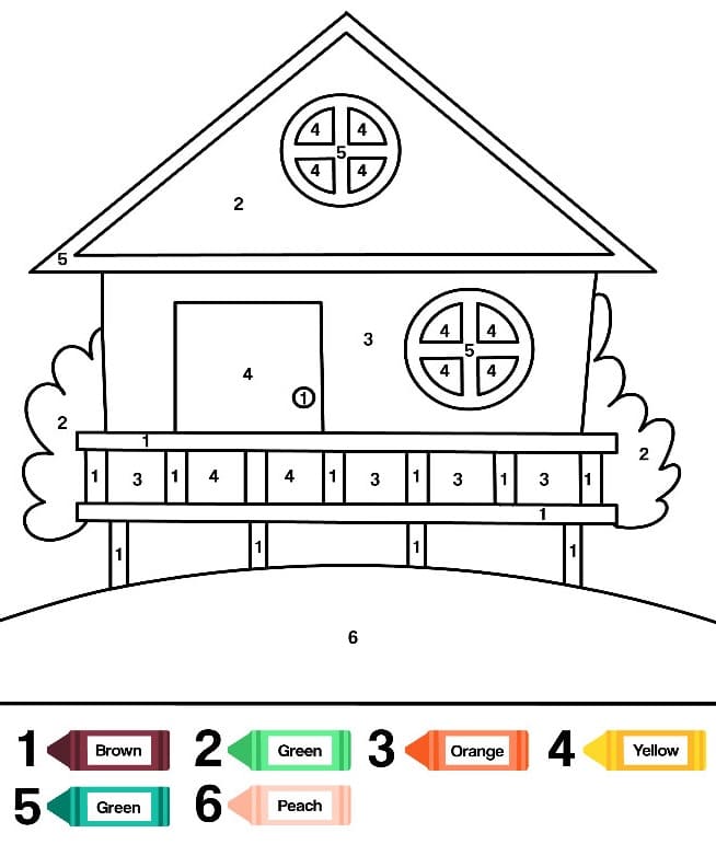 Dibujo de Colorear por Número de Casa Gratis Grande para Colorear y Imprimir