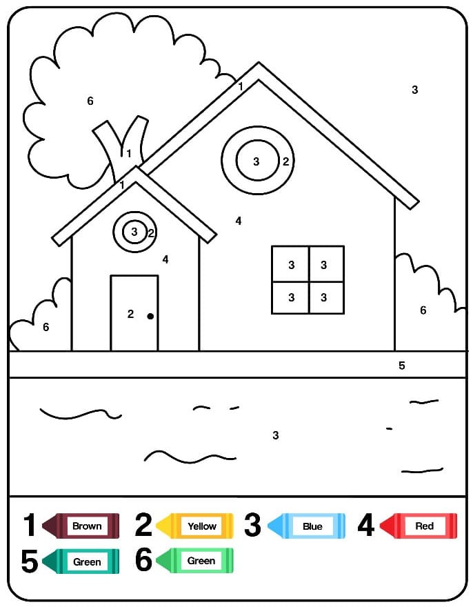 Dibujo de Colorear por Número de Casa Gratis para Colorear y Imprimir