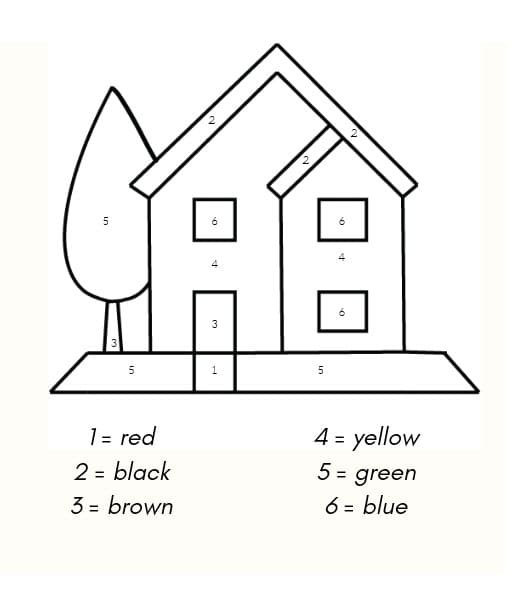 Dibujo de Colorear por Número de Casa Sencilla para Colorear y Imprimir