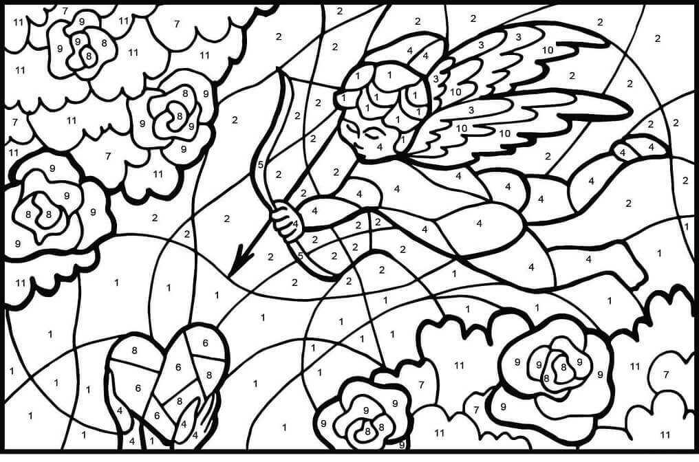 Dibujo de Ángel Cupido Color por Número para Colorear y Imprimir