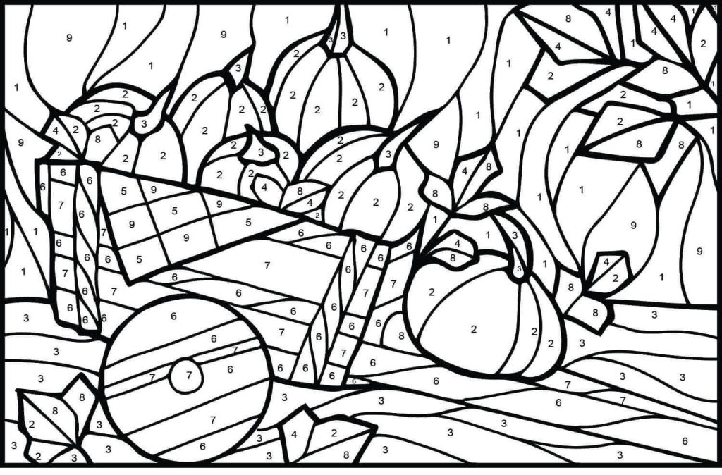 Dibujo de Calabazas para Colorear por Número para Colorear y Imprimir
