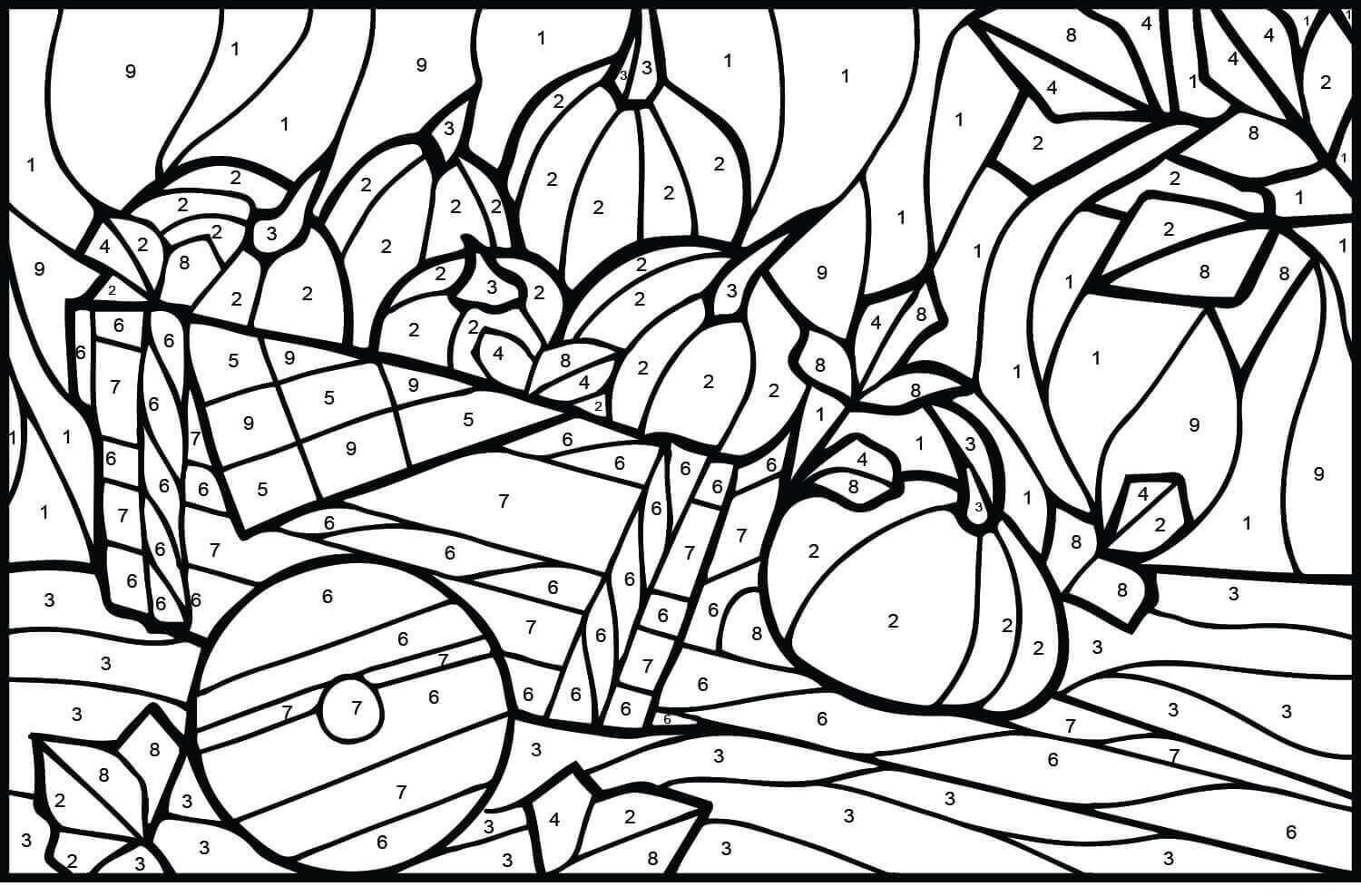 Dibujo de Calabazas para Colorear por Número para Colorear y Imprimir