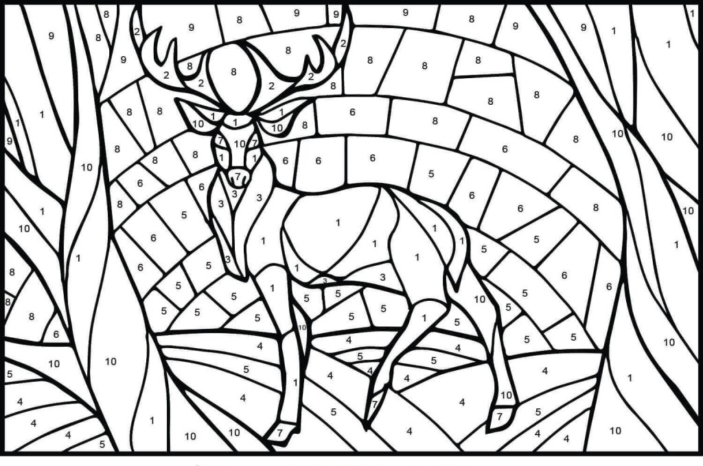 Dibujo de Color de Ciervo por Número para Colorear y Imprimir