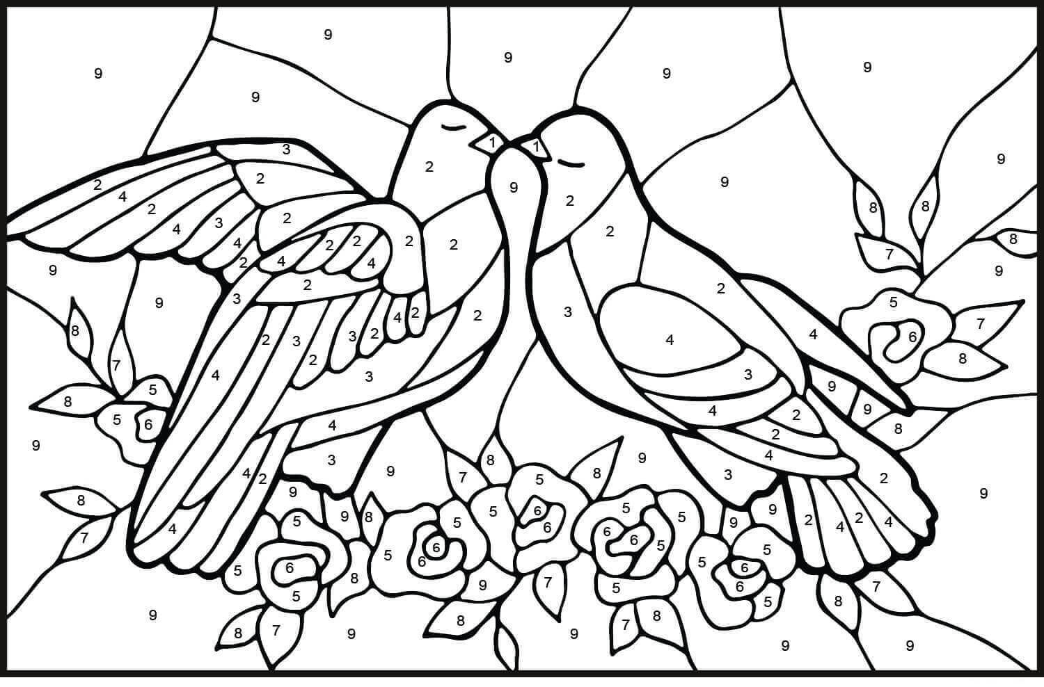 Dibujo de Color de Las Palomas por Número para Colorear y Imprimir