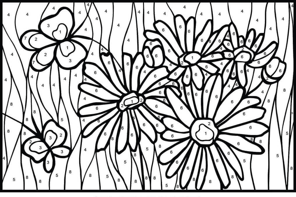 Dibujo de Color de Margaritas por Número para Colorear y Imprimir