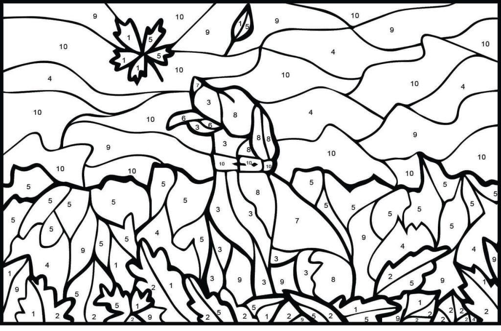 Dibujo de Color de Perro por Número para Colorear y Imprimir