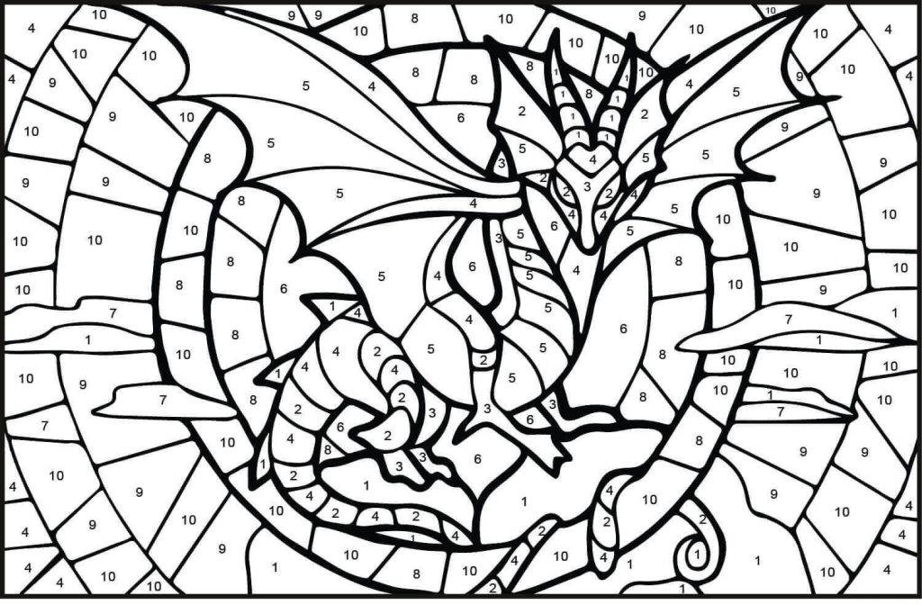 Dibujo de Dragón Colorear por Púmero para Colorear y Imprimir
