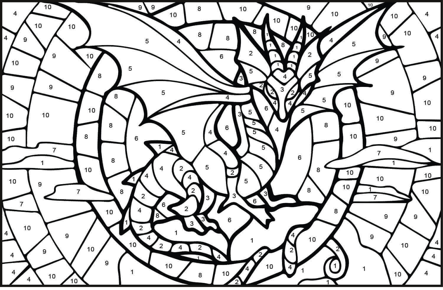 Dibujo de Dragón Colorear por Púmero para Colorear y Imprimir