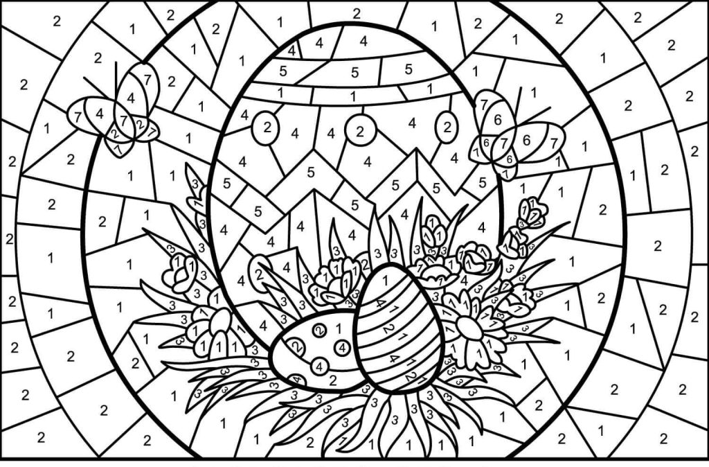 Dibujo de Huevos de Pascua para Colorear por Números para Colorear y Imprimir