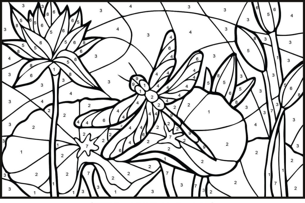 Dibujo de Libélula para Colorear por Número para Colorear y Imprimir