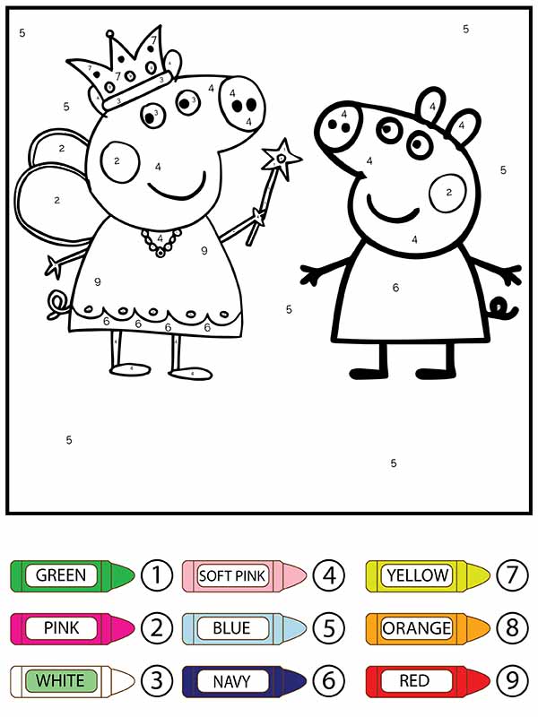 Dibujo de Colorear por Números La Reina ¡Feliz y Peppa Pig Pagina para Colorear para Colorear y Imprimir