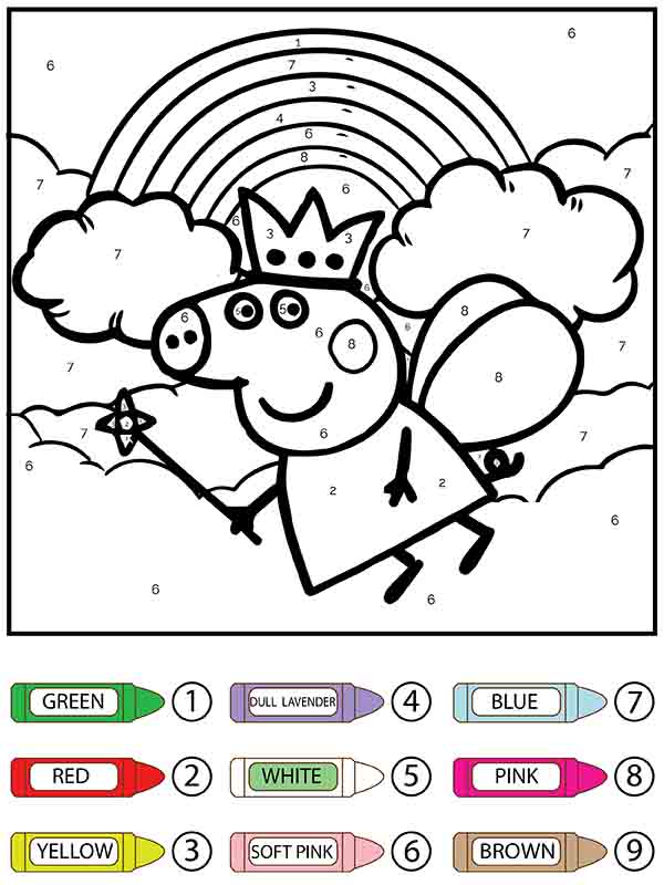 Dibujo de Colorear por Números La Reina Voladora Peppa Pig Pagina para Colorear para Colorear y Imprimir