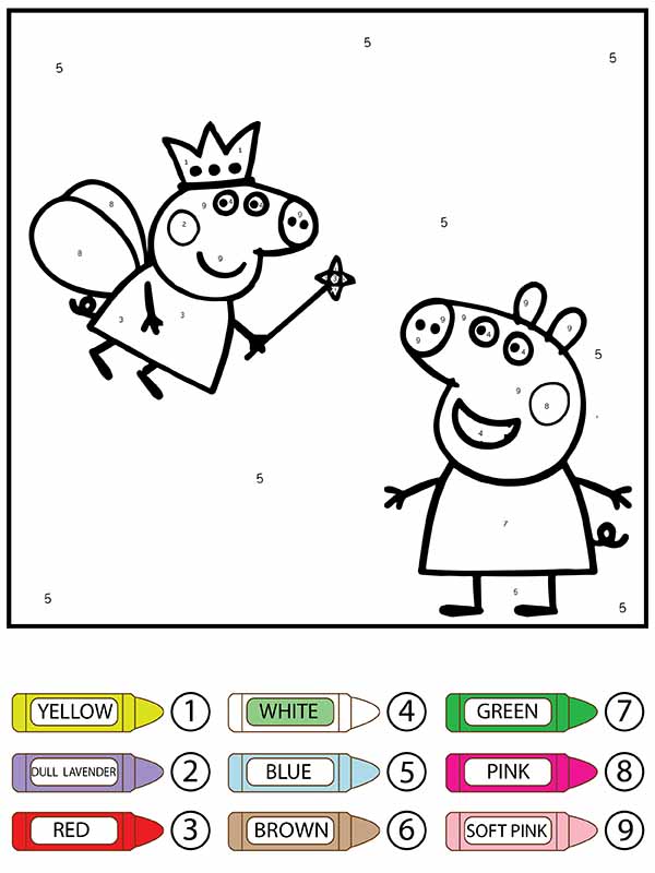 Dibujo de Colorear por Números La Reina y Peppa Pig Pagina para Colorear para Colorear y Imprimir