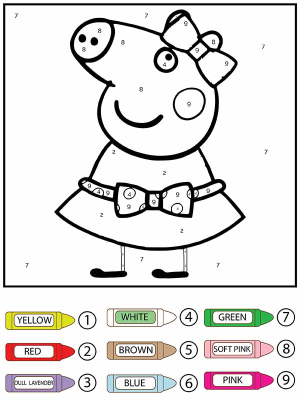 Dibujo de Pagina para Colorear de Peppa Pig Con Cinta para Colorear por Números para Colorear y Imprimir