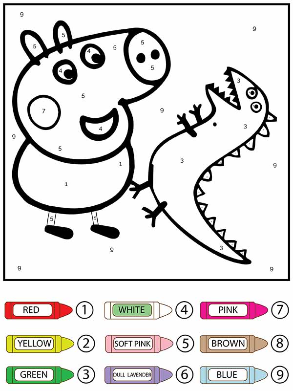 Dibujo de Pagina para Colorear de Peppa Pig y Dragón Toy Color By Number para Colorear y Imprimir