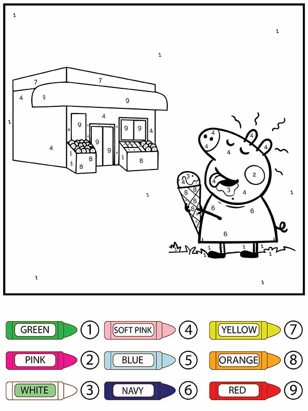 Dibujo de Peppa Pig Comiendo Helado Colorear por Números Pagina para Colorear para Colorear y Imprimir