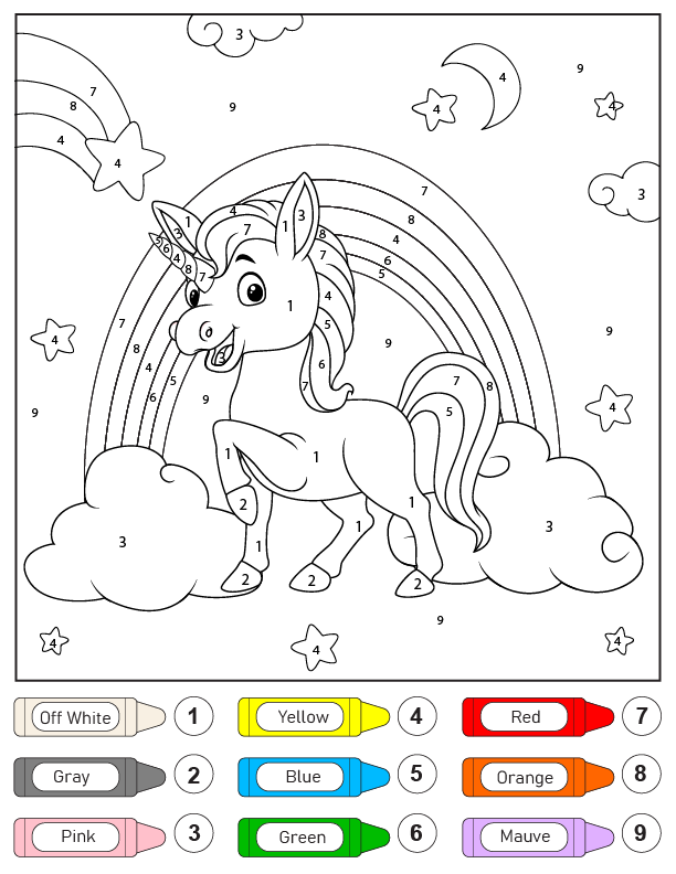 Dibujo de Colorear Unicornio Marchando por Número Pagina para Colorear para Colorear y Imprimir