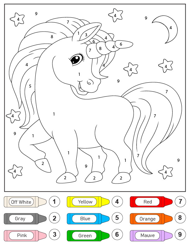 Dibujo de Impresionante Unicornio Color por Número Pagina para Colorear para Colorear y Imprimir
