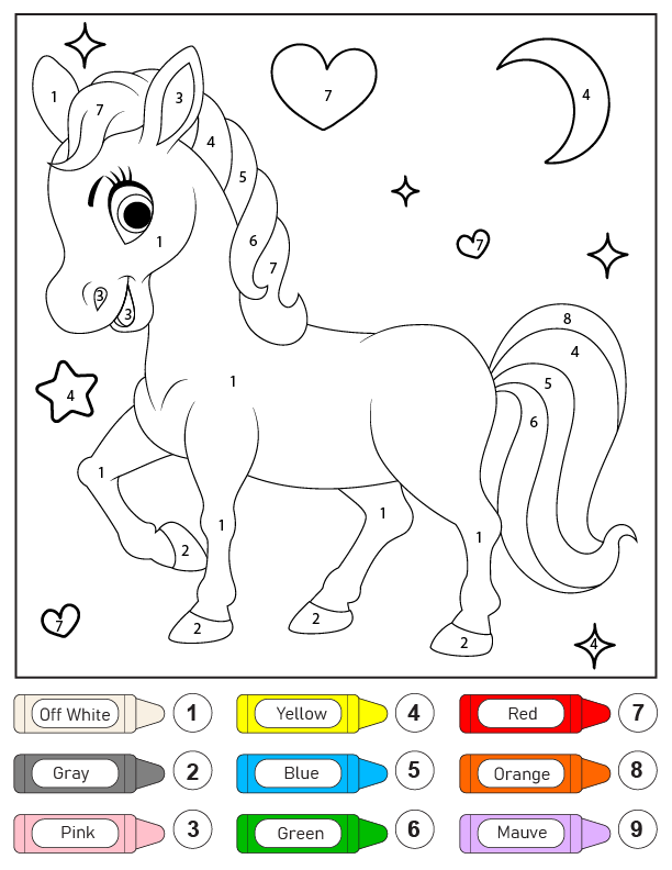 Dibujo de Pagina para Colorear de Colorear por Números de Unicornio Precioso para Colorear y Imprimir