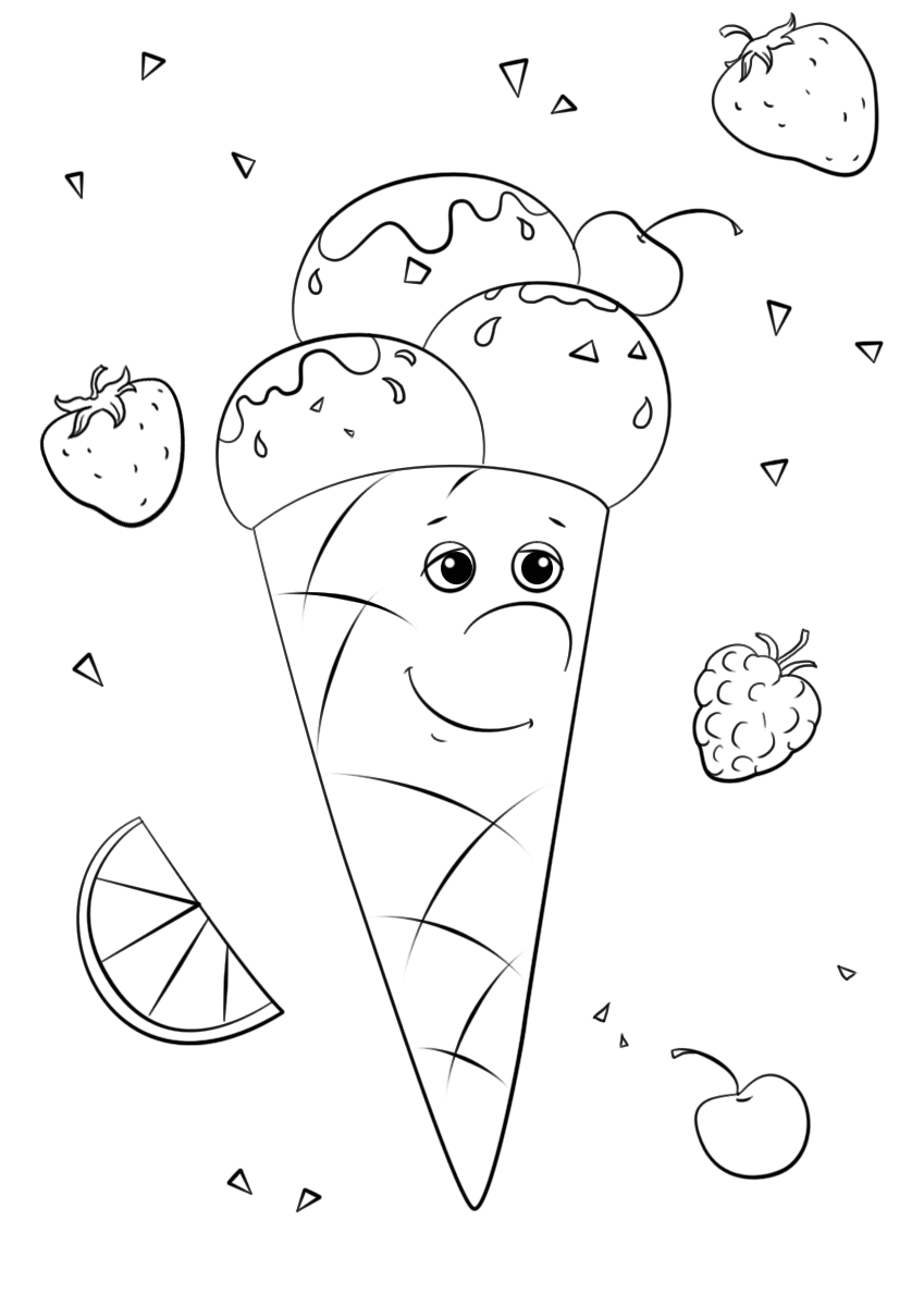 Dibujo de Caracter de Helado Lindo para Colorear y Imprimir