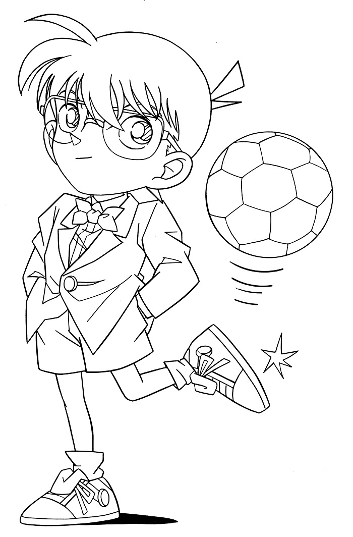 Dibujo de Conan Patea La Pelota para Colorear y Imprimir