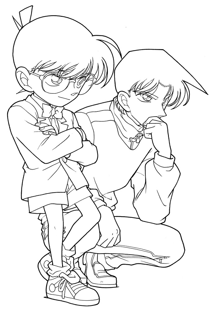 Dibujo de Heiji y Conan Encontrando La Verdad para Colorear y Imprimir